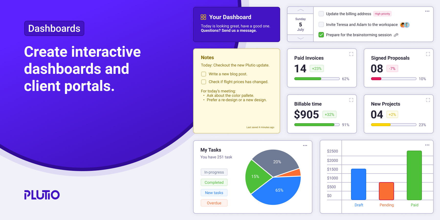 Plutio brand asset - dashboards and client portal