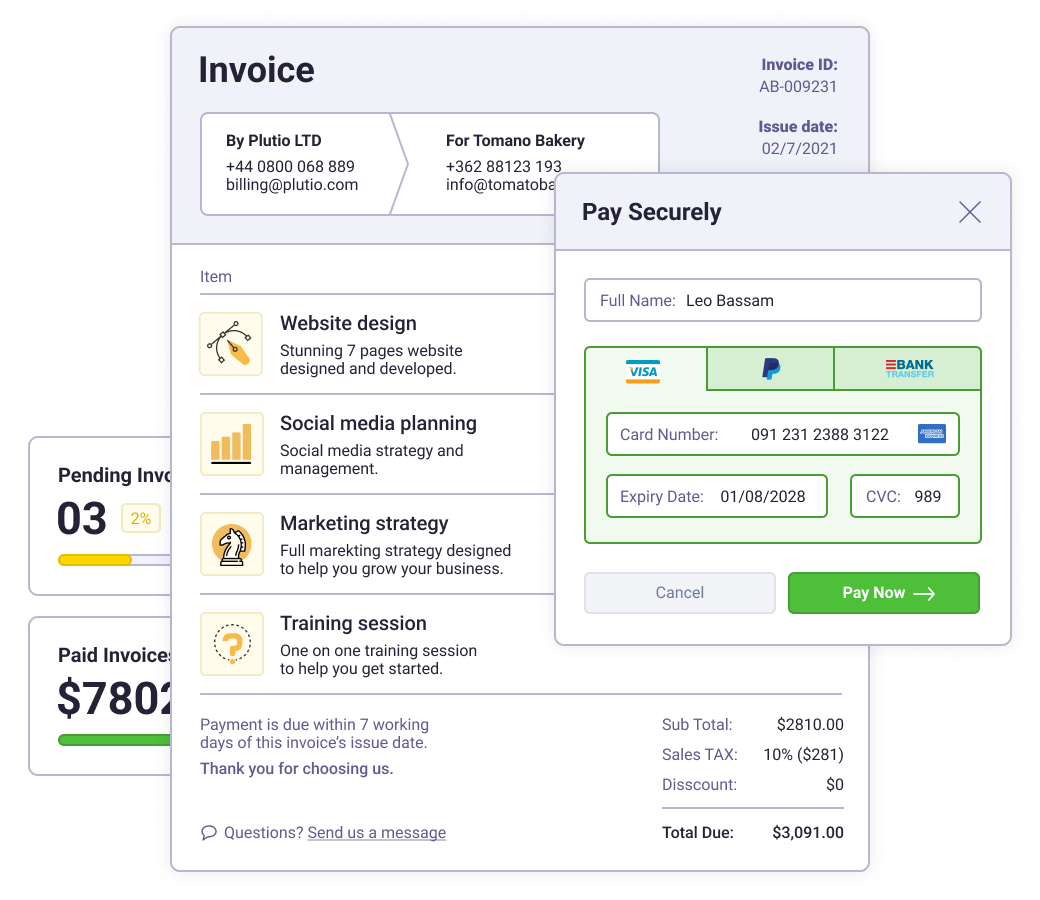 Plutio illustration - Invoicing and and online payments for freelancers and small businesses
